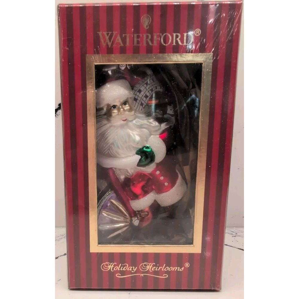 NIB WATERFORD Glass Cycling Santa Christmas‎ Ornament